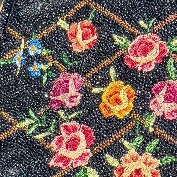 Antique French glass beaded 20s Art Deco Point de Beauvais embroidered - Picture 6 of 15